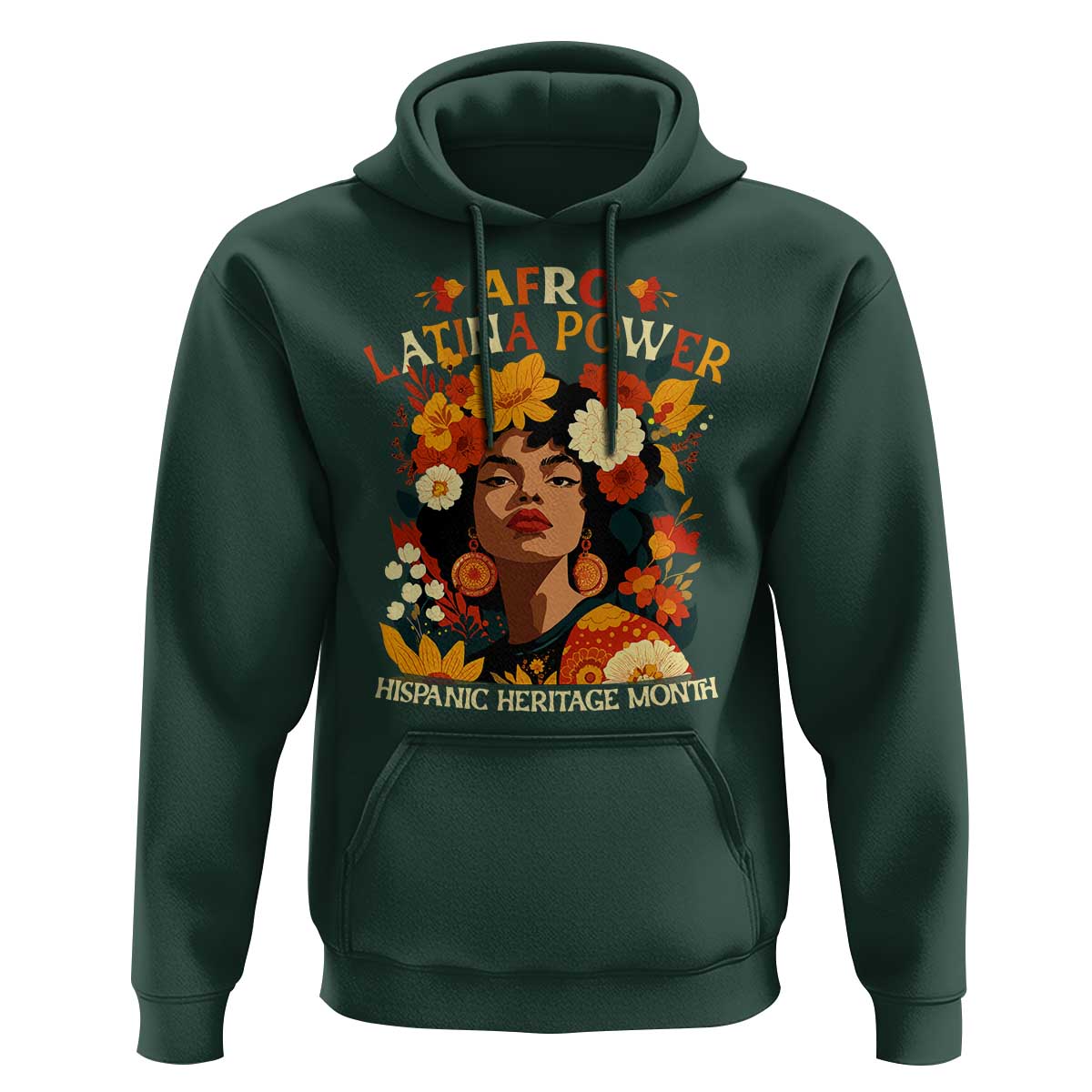 Afro Latina Power Hoodie Hispanic Heritage Month Flowers - Wonder Print Shop