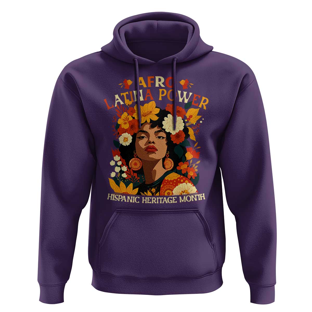 Afro Latina Power Hoodie Hispanic Heritage Month Flowers - Wonder Print Shop