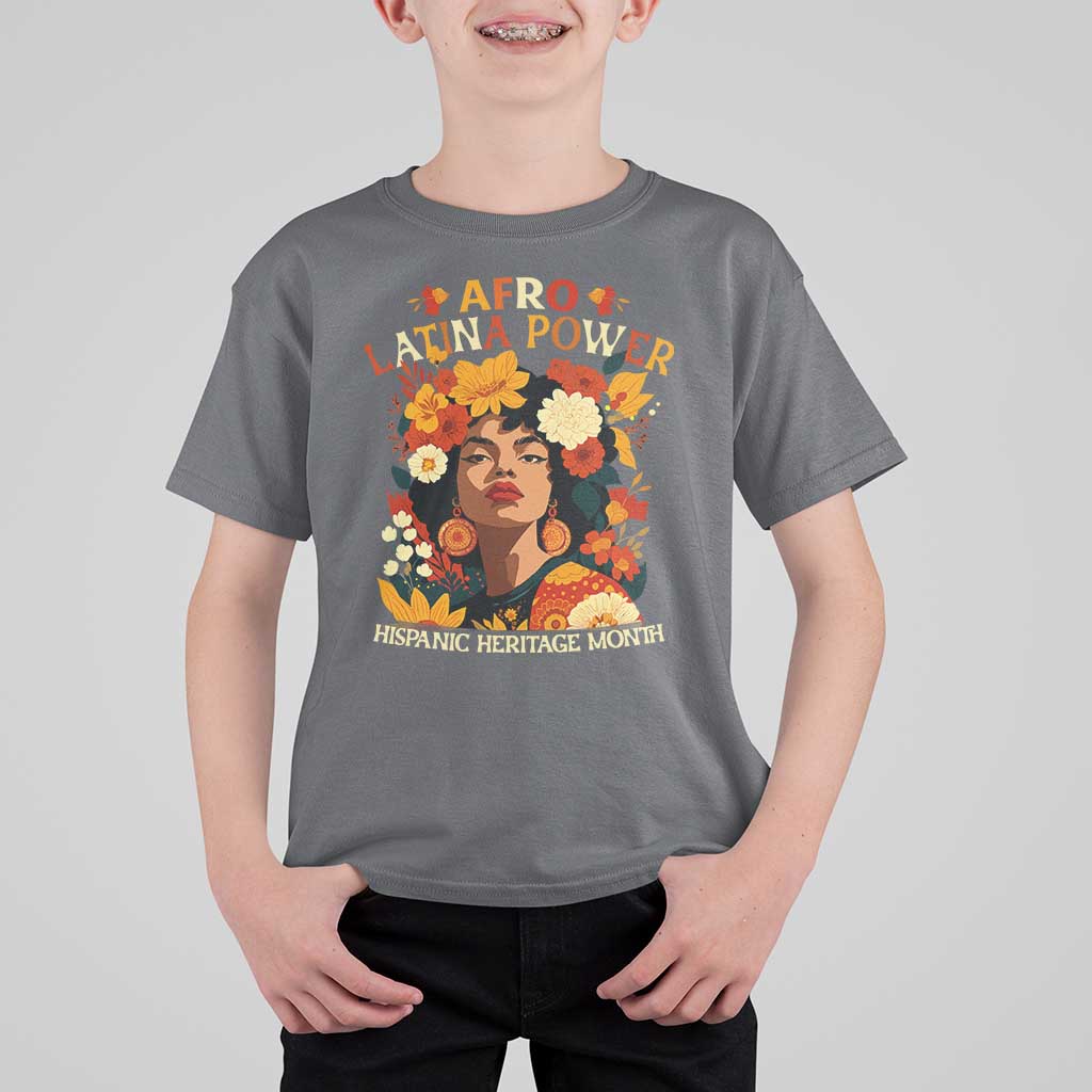 Afro Latina Power T Shirt For Kid Hispanic Heritage Month Flowers - Wonder Print Shop