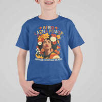 Afro Latina Power T Shirt For Kid Hispanic Heritage Month Flowers - Wonder Print Shop