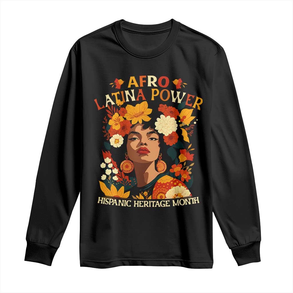 Afro Latina Power Long Sleeve Shirt Hispanic Heritage Month Flowers - Wonder Print Shop