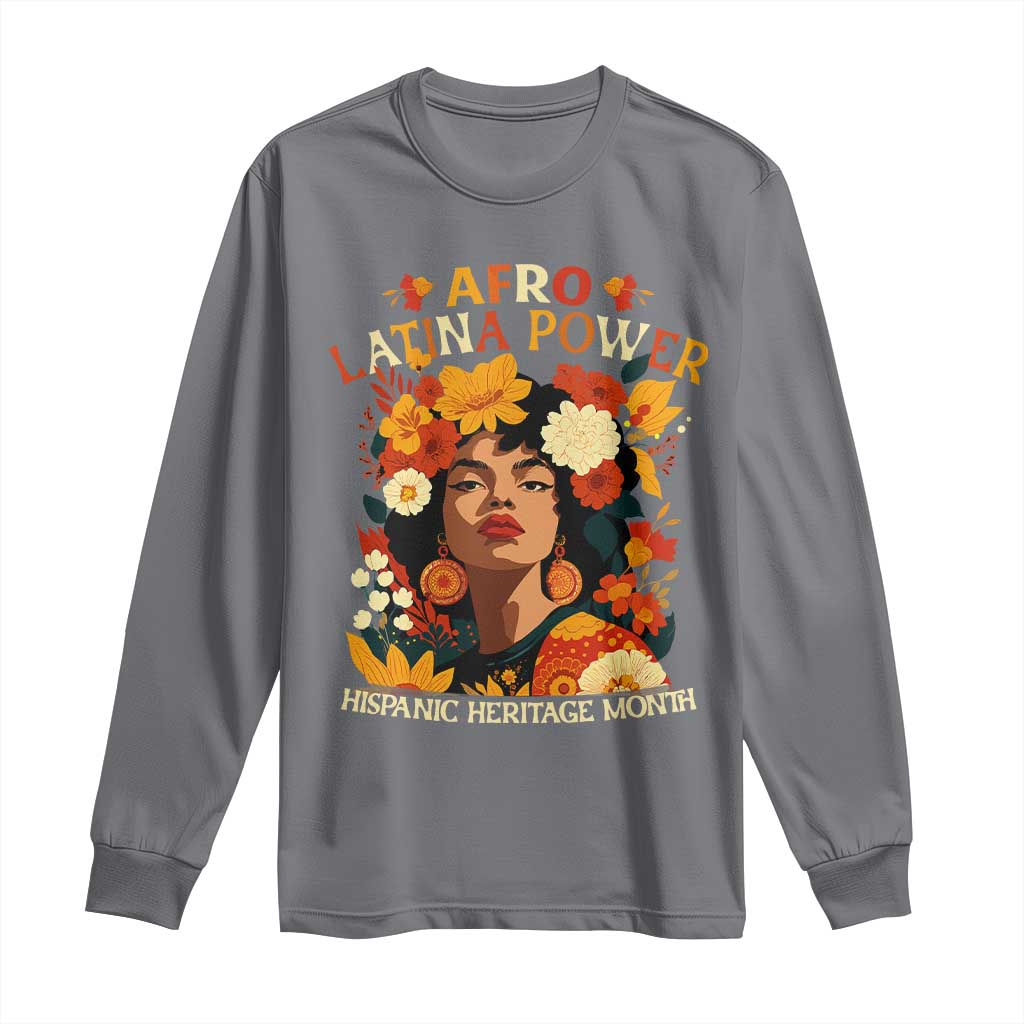 Afro Latina Power Long Sleeve Shirt Hispanic Heritage Month Flowers - Wonder Print Shop