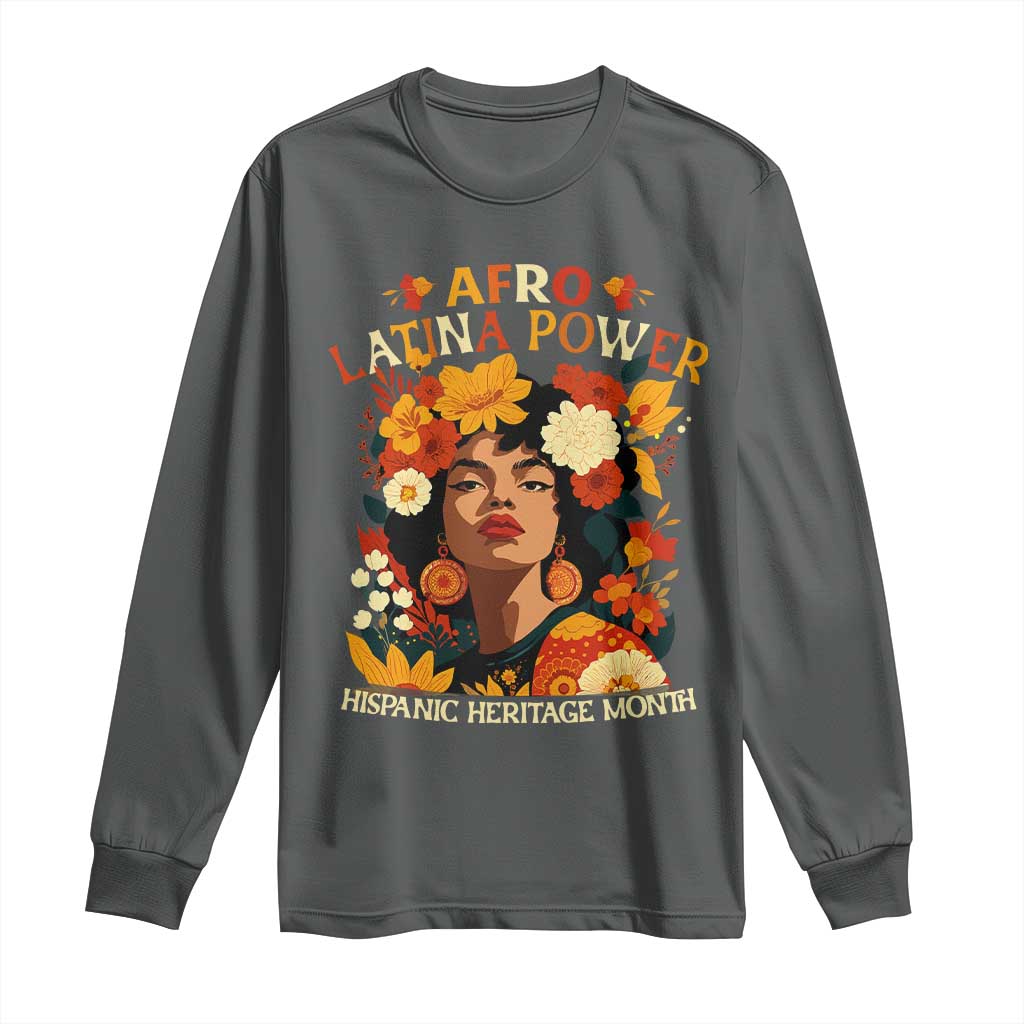 Afro Latina Power Long Sleeve Shirt Hispanic Heritage Month Flowers - Wonder Print Shop