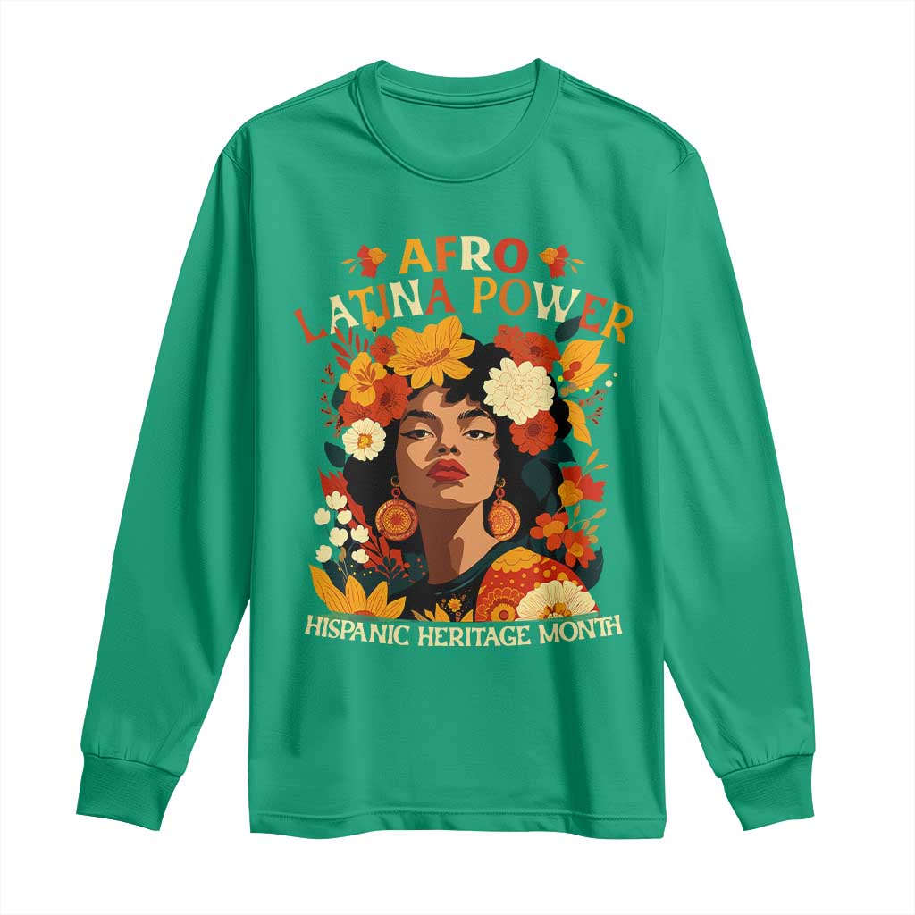 Afro Latina Power Long Sleeve Shirt Hispanic Heritage Month Flowers - Wonder Print Shop