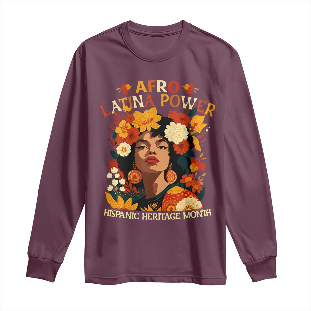 Afro Latina Power Long Sleeve Shirt Hispanic Heritage Month Flowers - Wonder Print Shop