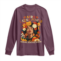 Afro Latina Power Long Sleeve Shirt Hispanic Heritage Month Flowers - Wonder Print Shop