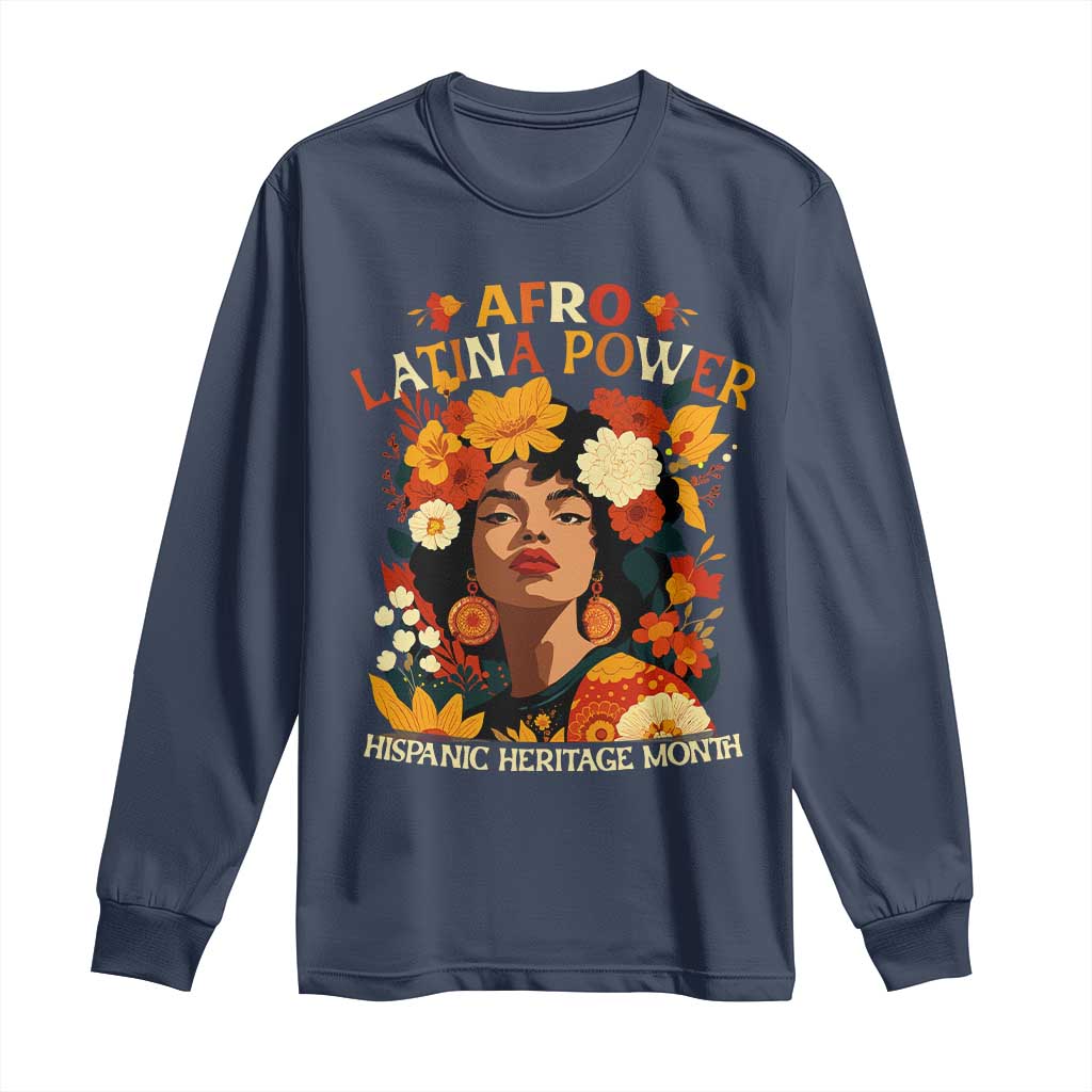 Afro Latina Power Long Sleeve Shirt Hispanic Heritage Month Flowers - Wonder Print Shop