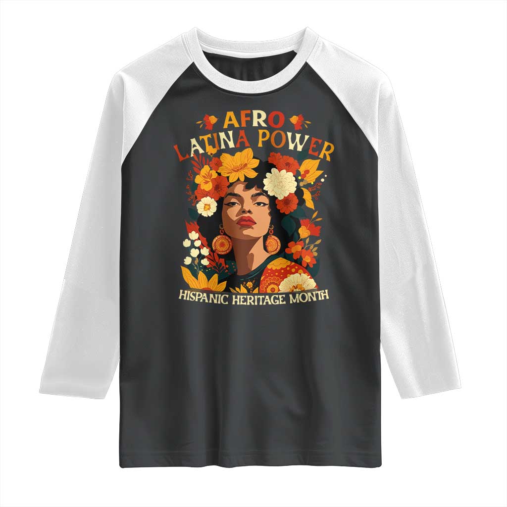 Afro Latina Power Raglan Shirt Hispanic Heritage Month Flowers - Wonder Print Shop