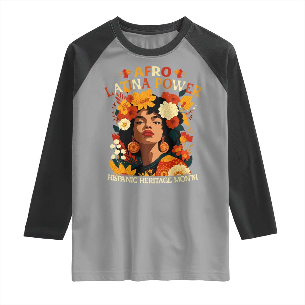 Afro Latina Power Raglan Shirt Hispanic Heritage Month Flowers - Wonder Print Shop