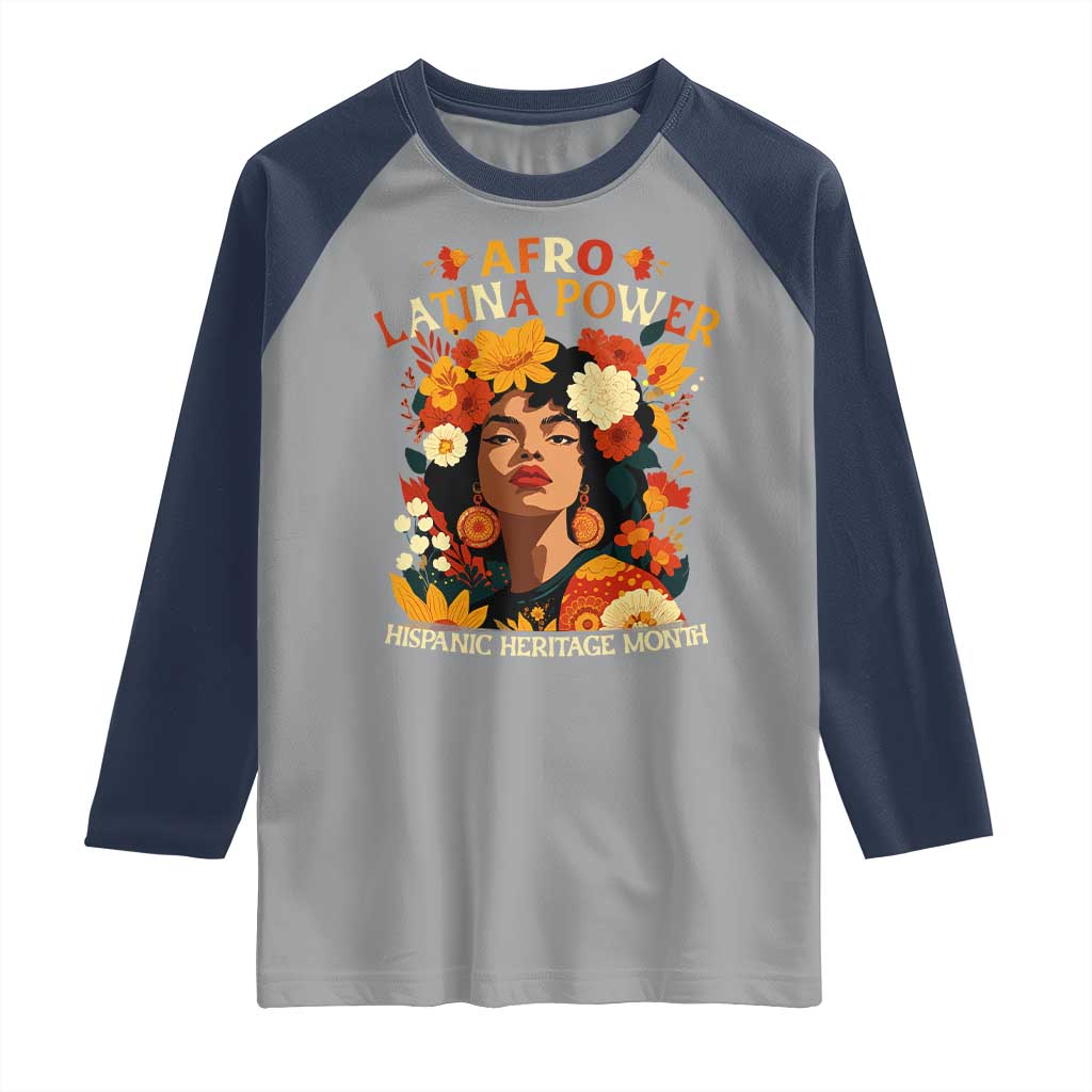 Afro Latina Power Raglan Shirt Hispanic Heritage Month Flowers - Wonder Print Shop