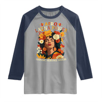 Afro Latina Power Raglan Shirt Hispanic Heritage Month Flowers - Wonder Print Shop