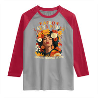 Afro Latina Power Raglan Shirt Hispanic Heritage Month Flowers - Wonder Print Shop