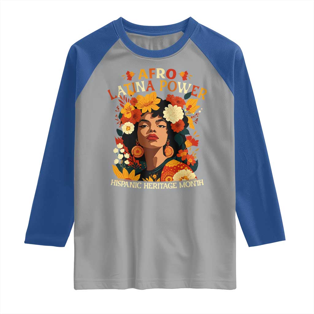 Afro Latina Power Raglan Shirt Hispanic Heritage Month Flowers - Wonder Print Shop