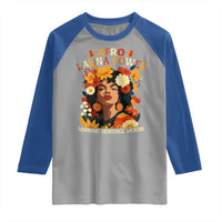 Afro Latina Power Raglan Shirt Hispanic Heritage Month Flowers - Wonder Print Shop