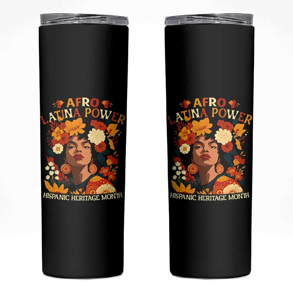 Afro Latina Power Skinny Tumbler Hispanic Heritage Month Flowers - Wonder Print Shop