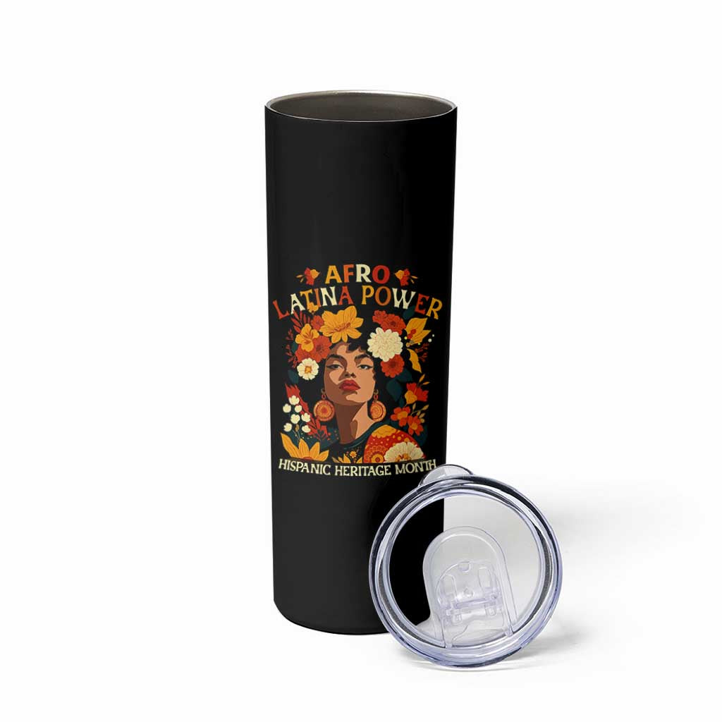 Afro Latina Power Skinny Tumbler Hispanic Heritage Month Flowers - Wonder Print Shop