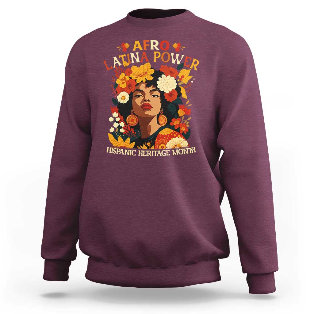 Afro Latina Power Sweatshirt Hispanic Heritage Month Flowers - Wonder Print Shop