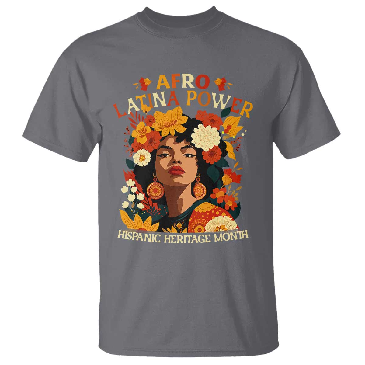 Afro Latina Power T Shirt Hispanic Heritage Month Flowers - Wonder Print Shop