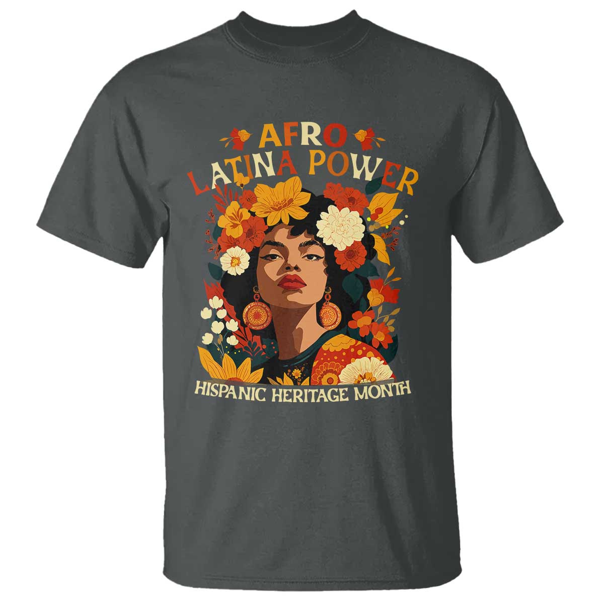 Afro Latina Power T Shirt Hispanic Heritage Month Flowers - Wonder Print Shop