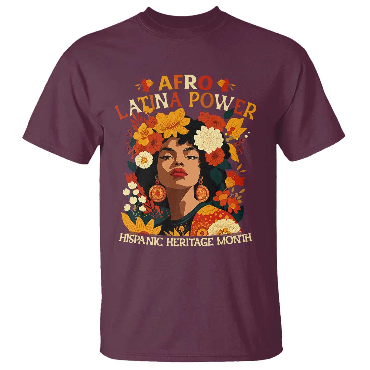 Afro Latina Power T Shirt Hispanic Heritage Month Flowers - Wonder Print Shop