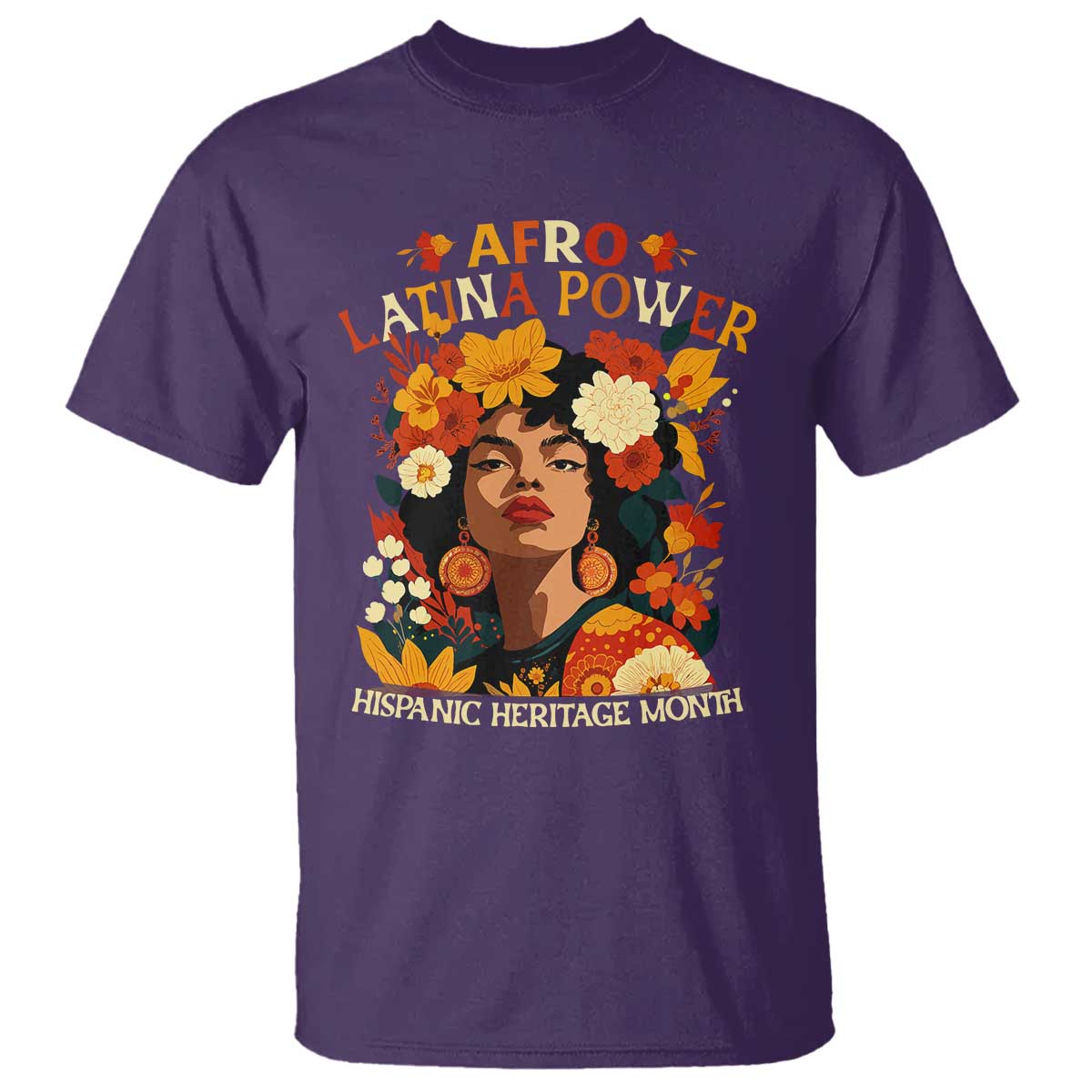 Afro Latina Power T Shirt Hispanic Heritage Month Flowers - Wonder Print Shop