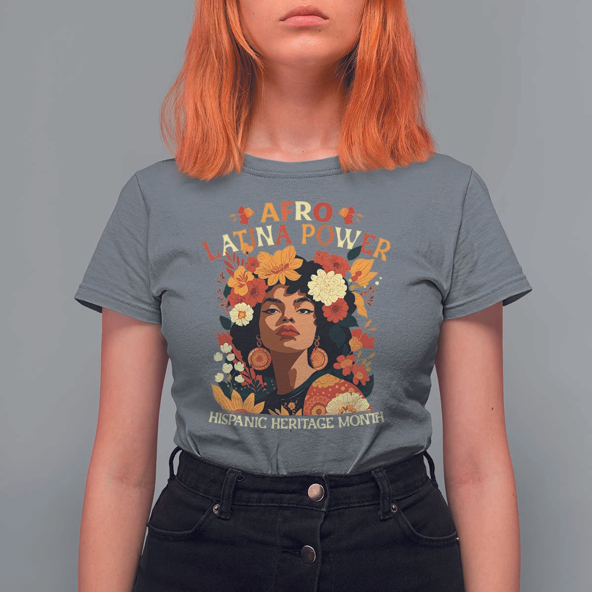 Afro Latina Power T Shirt For Women Hispanic Heritage Month Flowers - Wonder Print Shop