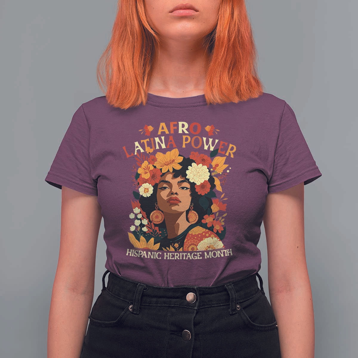 Afro Latina Power T Shirt For Women Hispanic Heritage Month Flowers - Wonder Print Shop