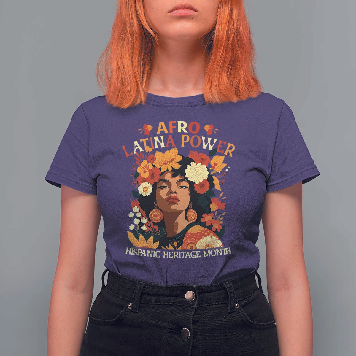 Afro Latina Power T Shirt For Women Hispanic Heritage Month Flowers - Wonder Print Shop