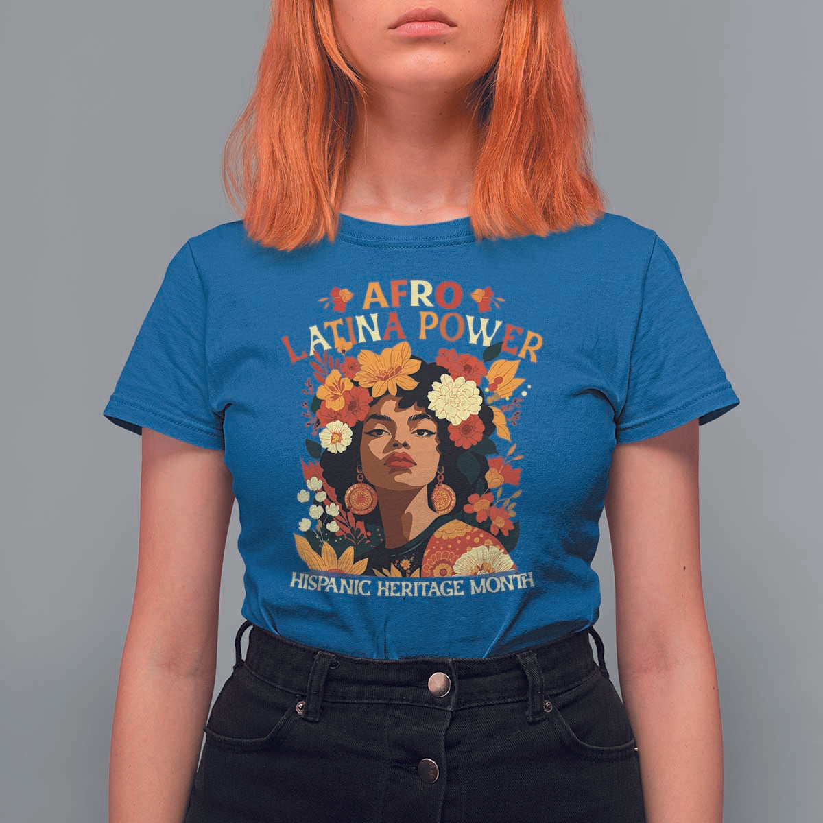 Afro Latina Power T Shirt For Women Hispanic Heritage Month Flowers - Wonder Print Shop