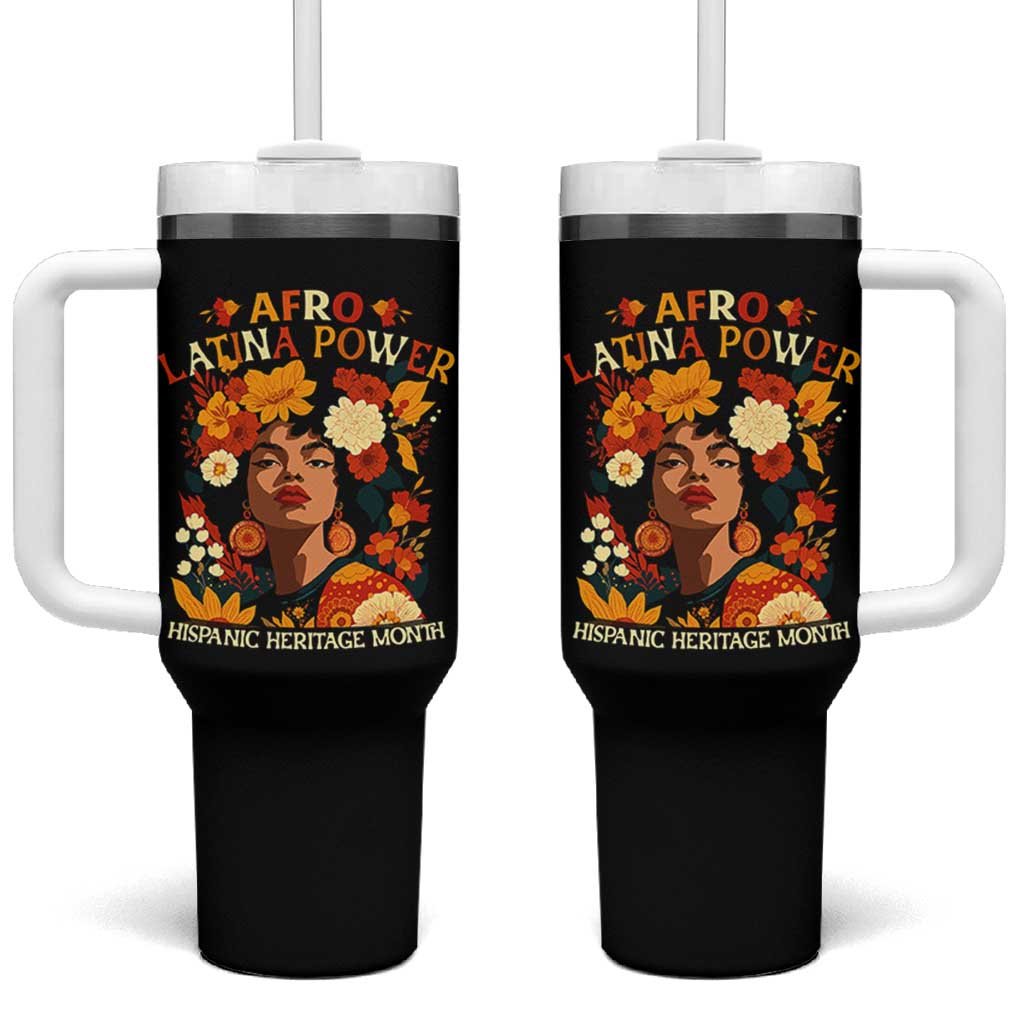 Afro Latina Power Tumbler With Handle Hispanic Heritage Month Flowers - Wonder Print Shop