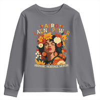 Afro Latina Power Youth Sweatshirt Hispanic Heritage Month Flowers - Wonder Print Shop