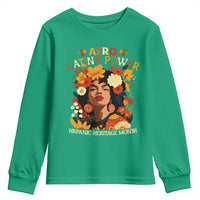 Afro Latina Power Youth Sweatshirt Hispanic Heritage Month Flowers - Wonder Print Shop