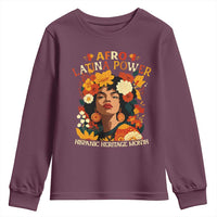 Afro Latina Power Youth Sweatshirt Hispanic Heritage Month Flowers - Wonder Print Shop