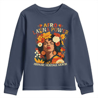 Afro Latina Power Youth Sweatshirt Hispanic Heritage Month Flowers - Wonder Print Shop