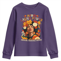 Afro Latina Power Youth Sweatshirt Hispanic Heritage Month Flowers - Wonder Print Shop