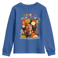 Afro Latina Power Youth Sweatshirt Hispanic Heritage Month Flowers - Wonder Print Shop