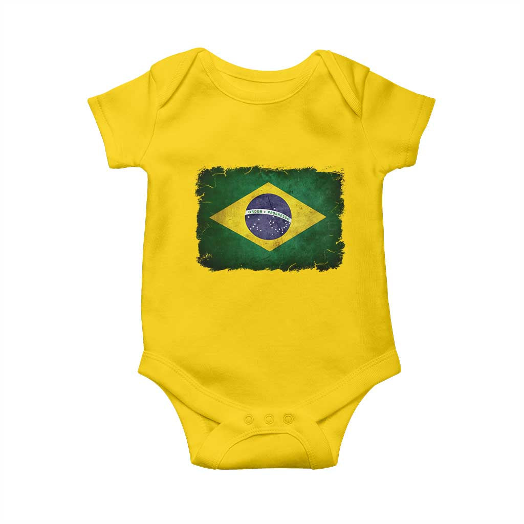Brazilian Pride Latin America Vintage Brazil Flag Baby Onesie - Wonder Print Shop