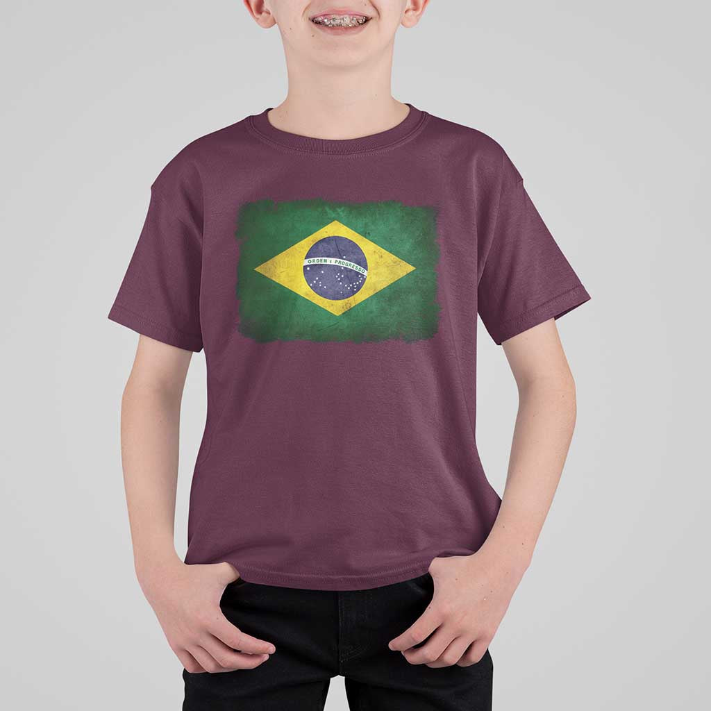 Brazilian Pride Latin America Vintage Brazil Flag T Shirt For Kid - Wonder Print Shop