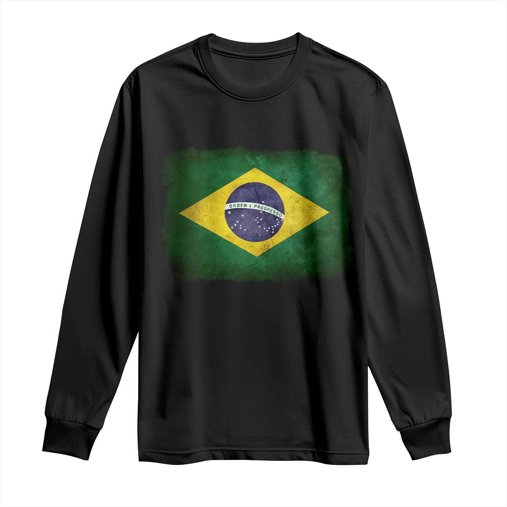 Brazilian Pride Latin America Vintage Brazil Flag Long Sleeve Shirt - Wonder Print Shop