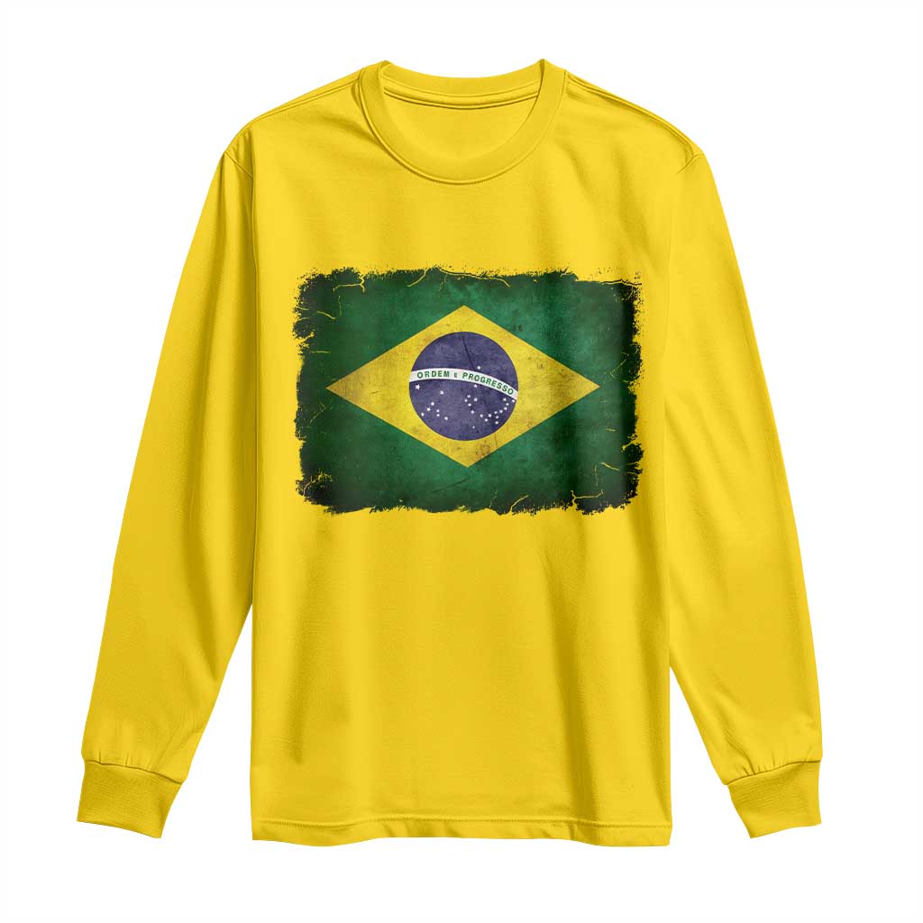 Brazilian Pride Latin America Vintage Brazil Flag Long Sleeve Shirt - Wonder Print Shop