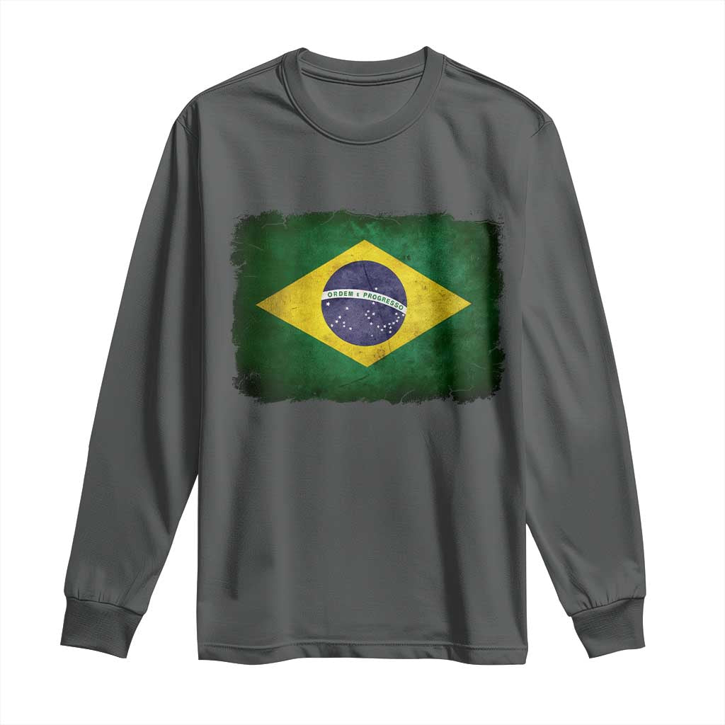Brazilian Pride Latin America Vintage Brazil Flag Long Sleeve Shirt - Wonder Print Shop