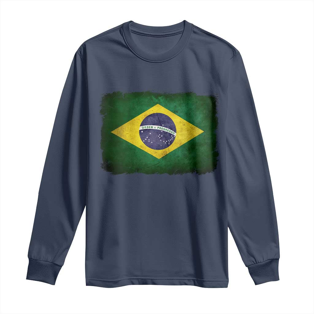 Brazilian Pride Latin America Vintage Brazil Flag Long Sleeve Shirt - Wonder Print Shop