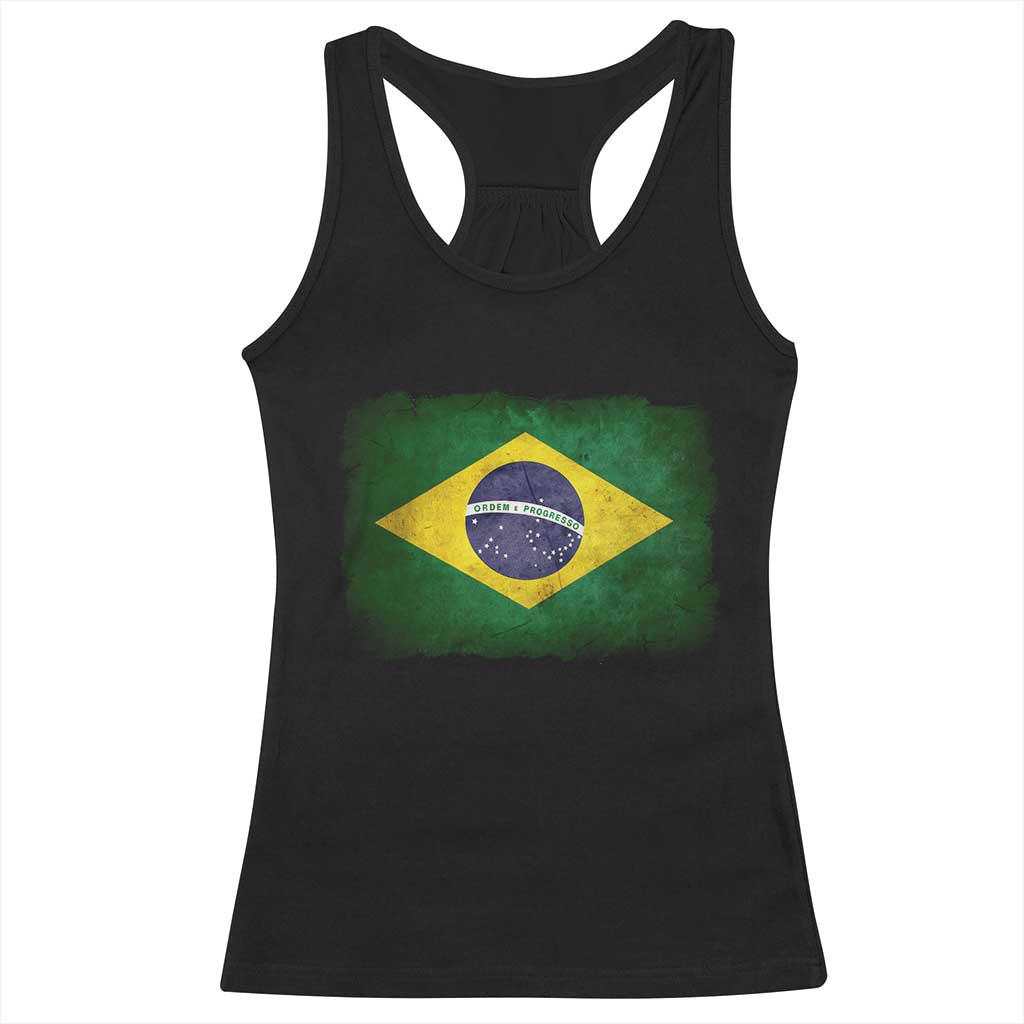 Brazilian Pride Latin America Vintage Brazil Flag Racerback Tank Top - Wonder Print Shop