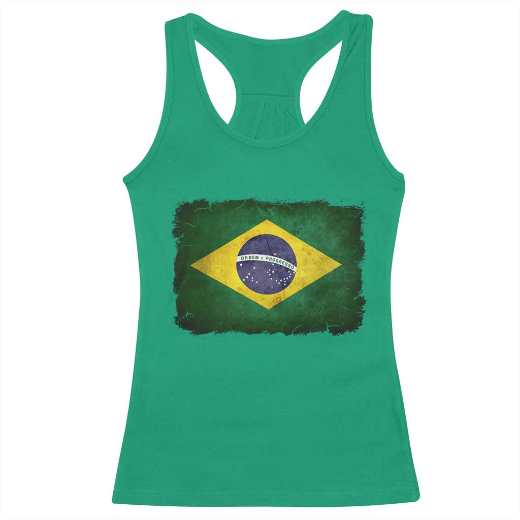 Brazilian Pride Latin America Vintage Brazil Flag Racerback Tank Top - Wonder Print Shop