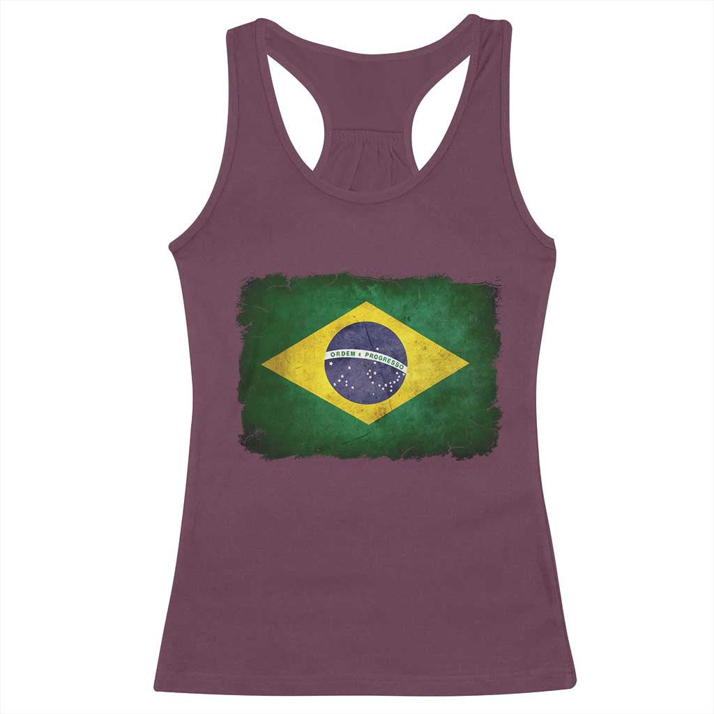 Brazilian Pride Latin America Vintage Brazil Flag Racerback Tank Top - Wonder Print Shop