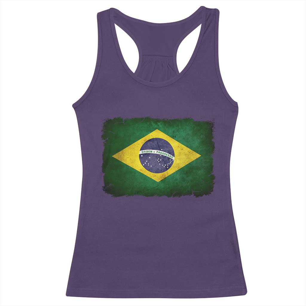 Brazilian Pride Latin America Vintage Brazil Flag Racerback Tank Top - Wonder Print Shop