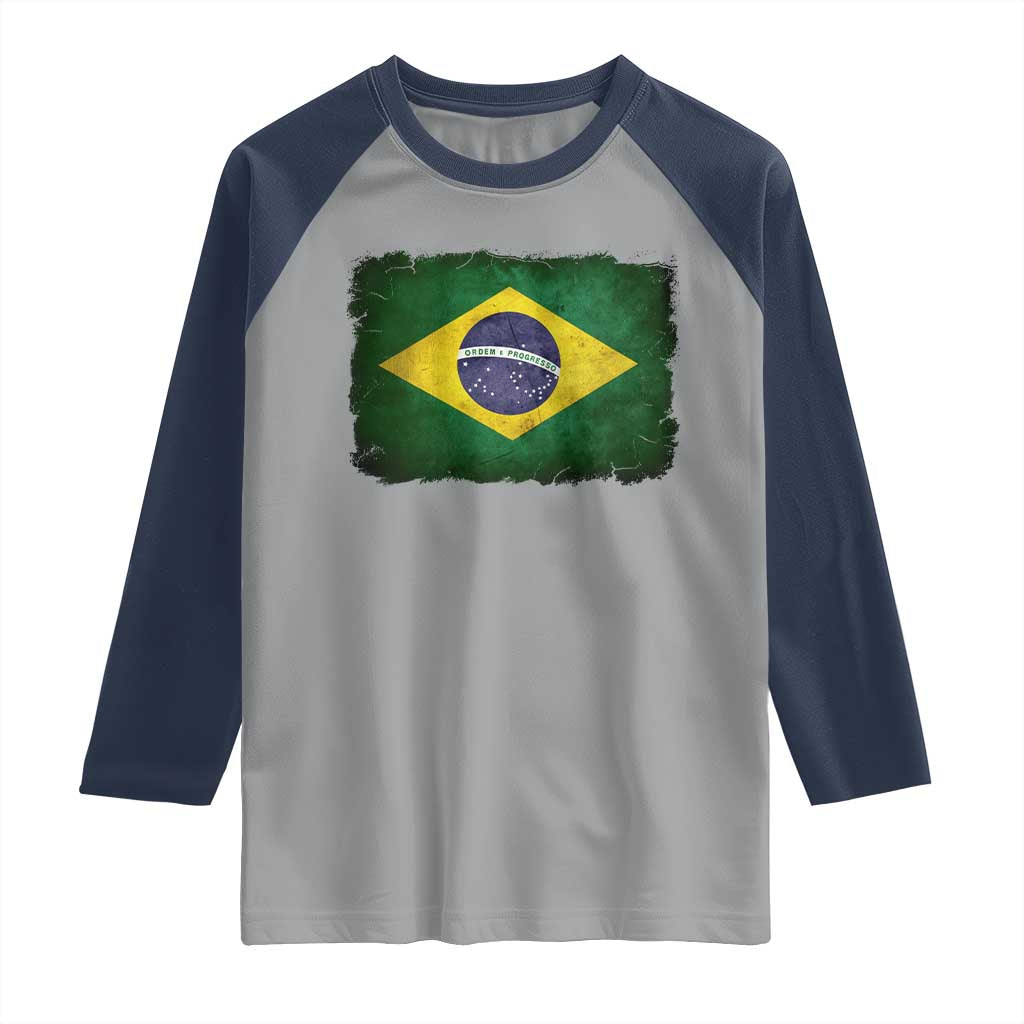 Brazilian Pride Latin America Vintage Brazil Flag Raglan Shirt - Wonder Print Shop