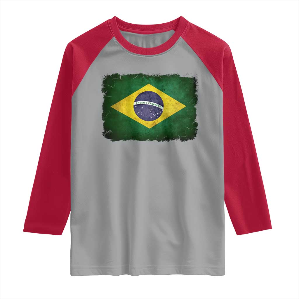 Brazilian Pride Latin America Vintage Brazil Flag Raglan Shirt - Wonder Print Shop