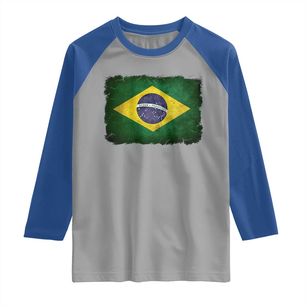 Brazilian Pride Latin America Vintage Brazil Flag Raglan Shirt - Wonder Print Shop