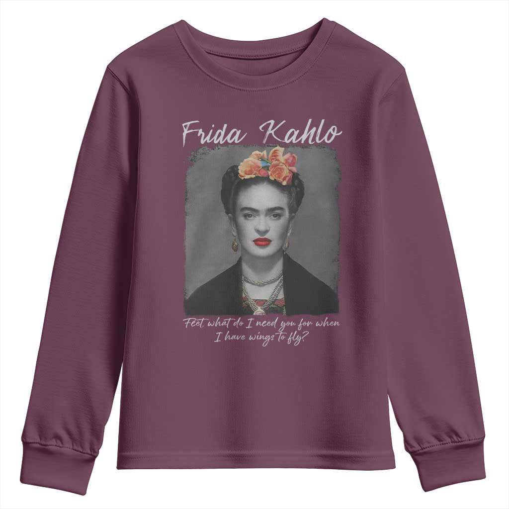 Frida Kahlo Youth Sweatshirt Feet What Do I Need You For When I Have Wings To Fly - Wonder Print Shop